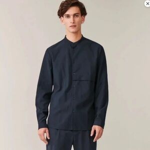COS Grandad-collar Shirt With Pocket In Black Size XL